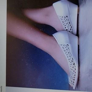 ERIJUNOR Ivory satin midheel wedge rhinestone evening shoe pump peeptoe 9.5 NEW…